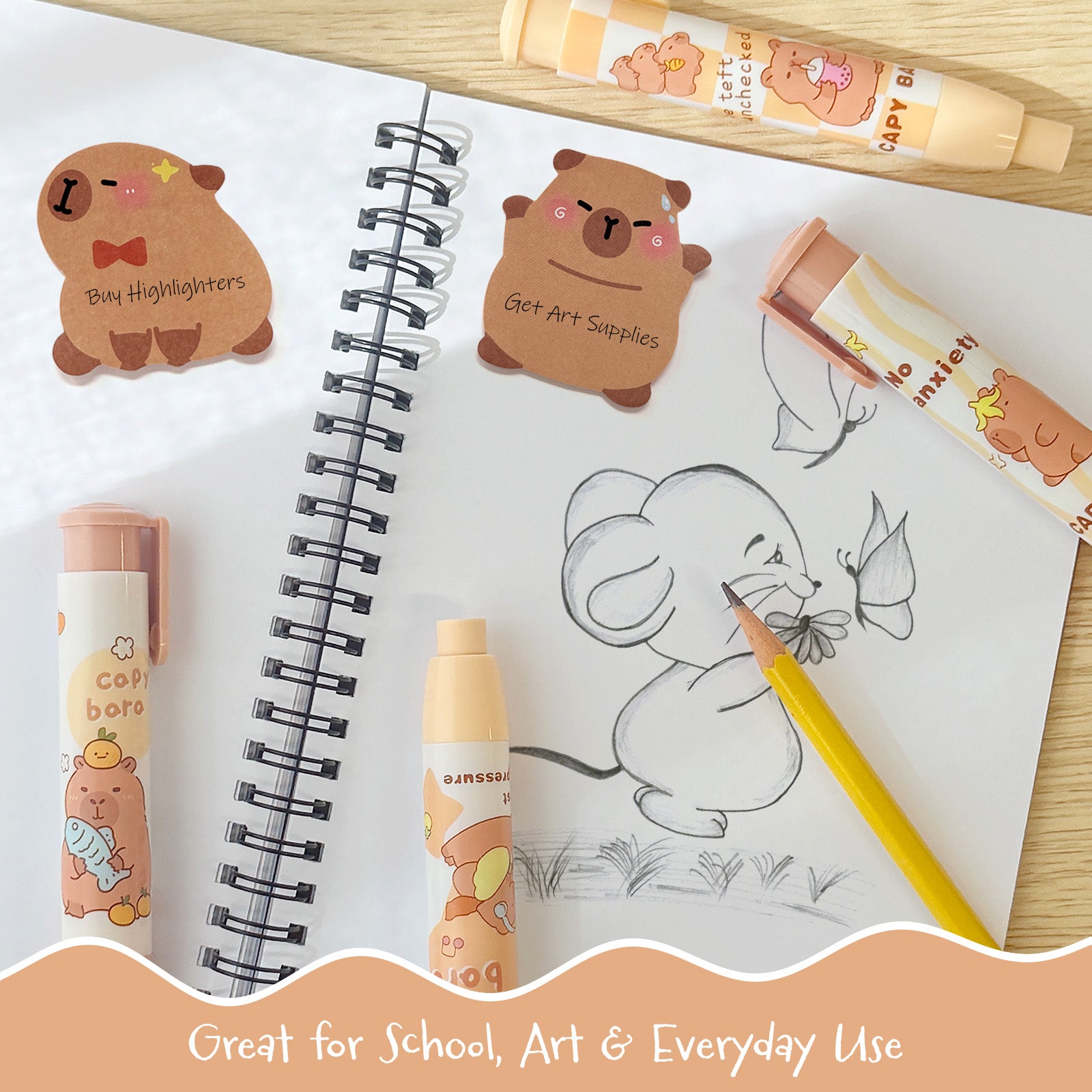 Wrapables Retractable Capybara Erasers, Clickable Push Button, Stationery Office Supplies (Set of 4)