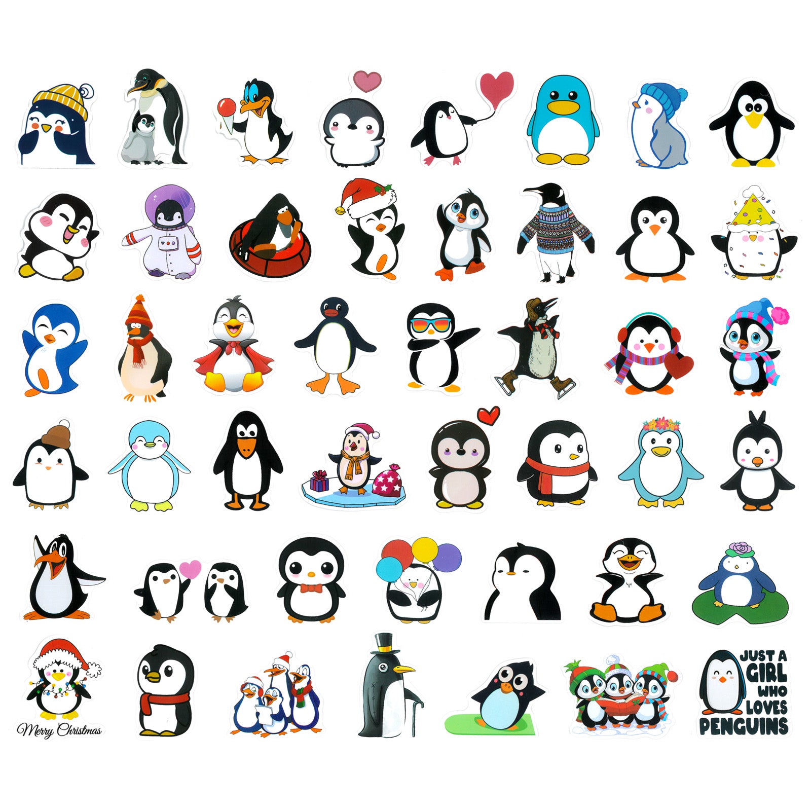 Wrapables Waterproof Vinyl Stickers for Water Bottles, Laptop, Phones, Skateboards, Decals for Teens, 100pcs, Penguin Fun