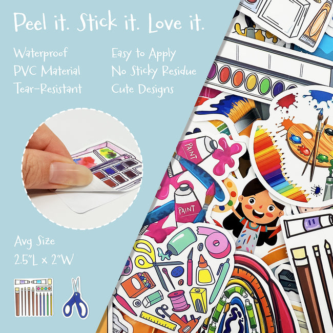 Wrapables Waterproof Vinyl Stickers for Water Bottles, Laptop, Phones, Skateboards, Decals for Teens, 110pcs, Art Supplies