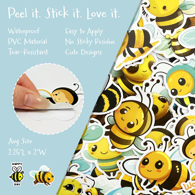 Wrapables Waterproof Vinyl Stickers for Water Bottles, Laptop, Phones, Skateboards, Decals for Teens, 110pcs, Bumblebees