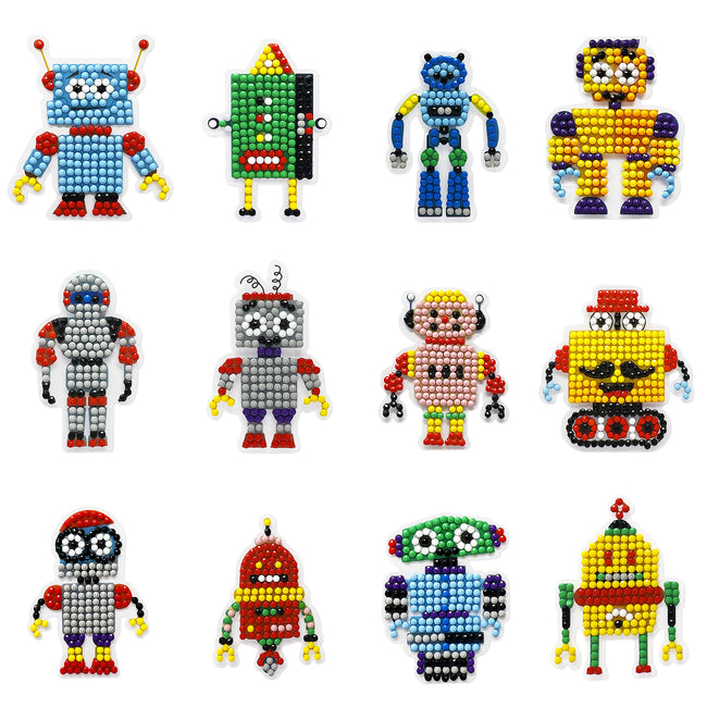 Wrapables Diamond Art Kits, 5D Gem Painting DIY Arts & Crafts Stickers, 12pcs Robots