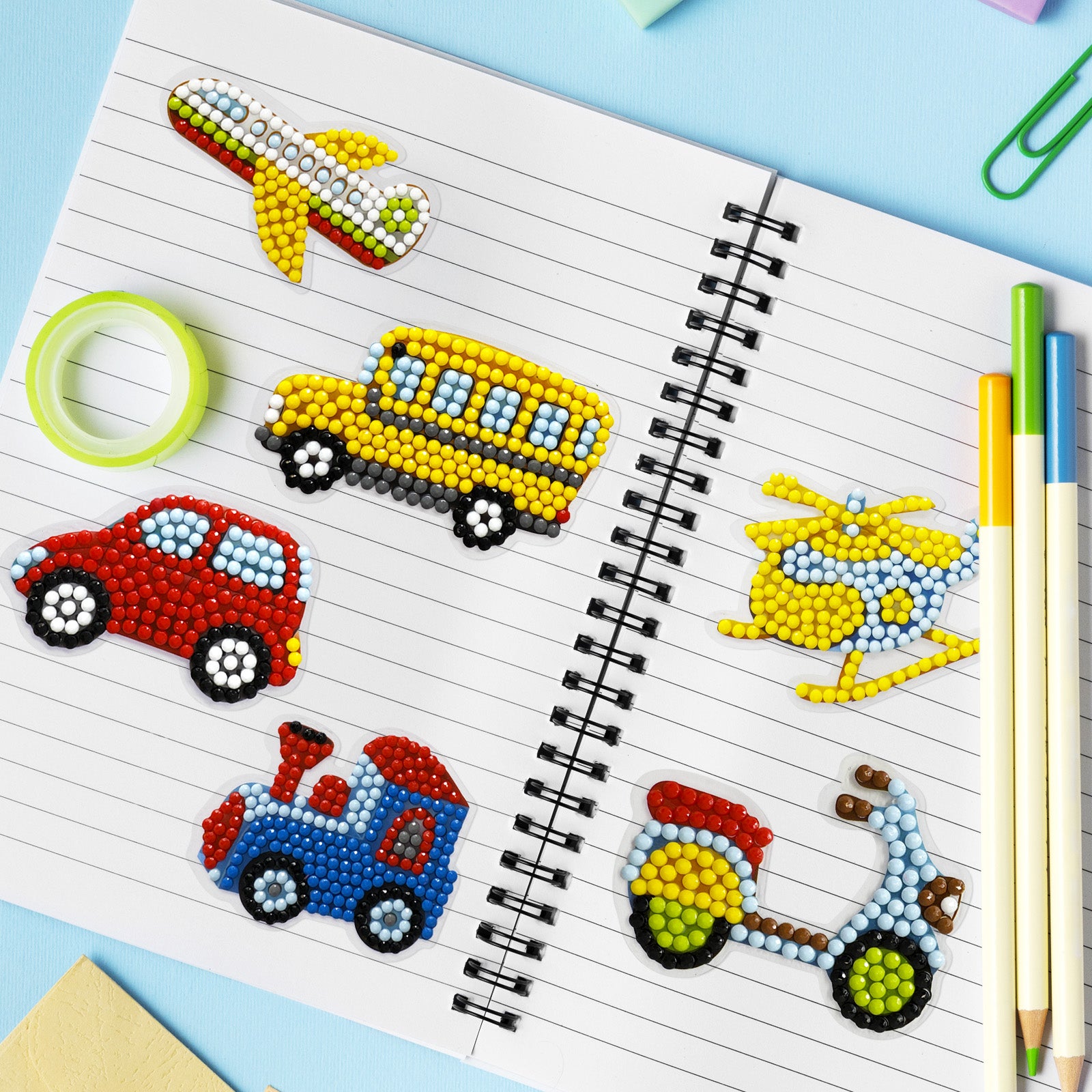 Wrapables Diamond Art Kits, 5D Gem Painting DIY Arts & Crafts Stickers, 12pcs Vehicles