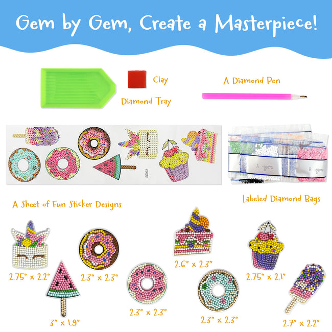 Wrapables Diamond Art Kits, 5D Gem Painting DIY Arts & Crafts Stickers, 8pcs Sweet Treats
