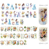 Wrapables Aesthetic Floral Fashion PET Washi Tapes for Scrapbooking, Stationery, Journaling, Diary, Card Making (Set of 2), Blue and Lavender