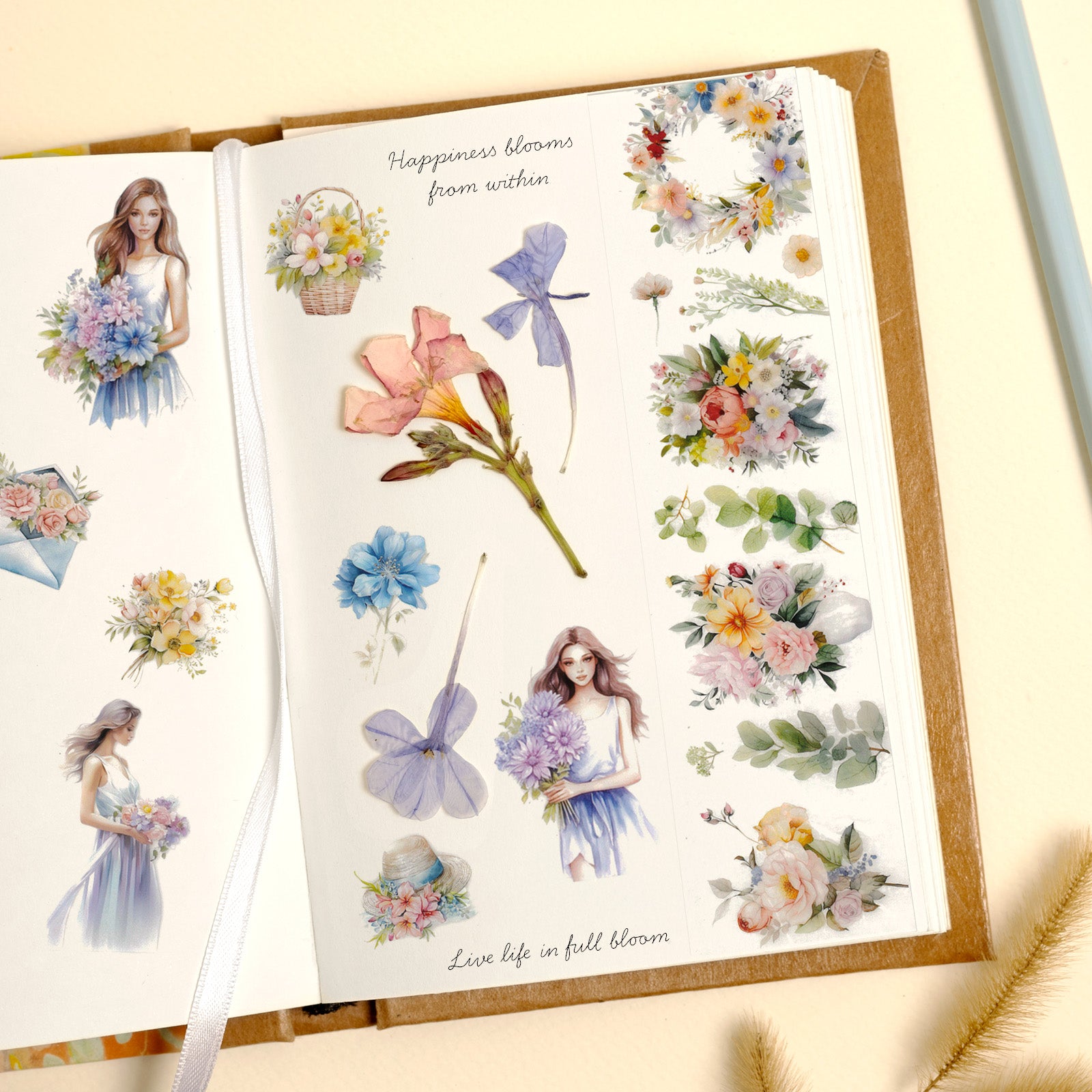 Wrapables Aesthetic Floral Fashion PET Washi Tapes for Scrapbooking, Stationery, Journaling, Diary, Card Making (Set of 2), Blue and Lavender