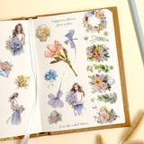 Wrapables Aesthetic Floral Fashion PET Washi Tapes for Scrapbooking, Stationery, Journaling, Diary, Card Making (Set of 2), Blue and Lavender