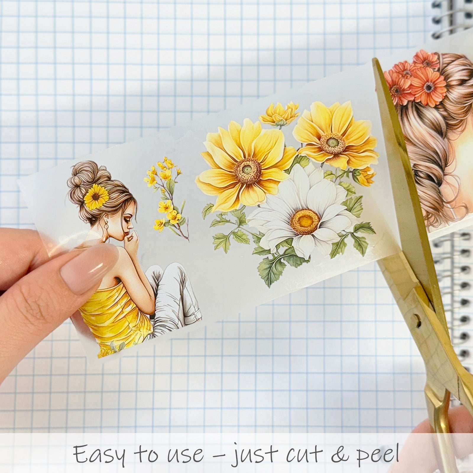 Wrapables Aesthetic Floral Fashion PET Washi Tapes for Scrapbooking, Stationery, Journaling, Diary, Card Making (Set of 2), Yellow and Coral