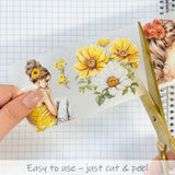 Wrapables Aesthetic Floral Fashion PET Washi Tapes for Scrapbooking, Stationery, Journaling, Diary, Card Making (Set of 2), Yellow and Coral