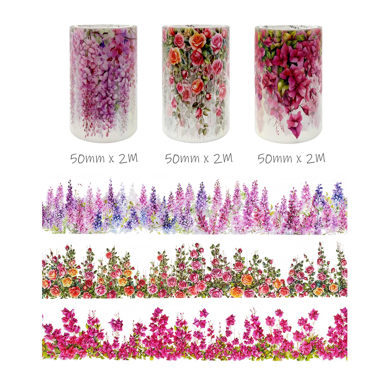 Wrapables Aesthetic Floral Vines PET Washi Tapes for Scrapbooking, Stationery, Journaling, Diary, Card Making (Set of 3)