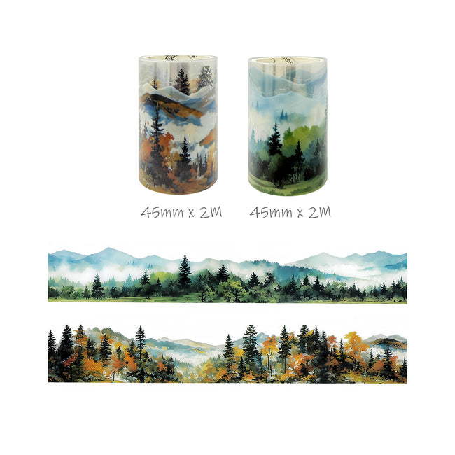 Wrapables Aesthetic Scenic Landscapes PET Washi Tapes for Scrapbooking, Stationery, Journaling, Diary, Card Making (Set of 2)