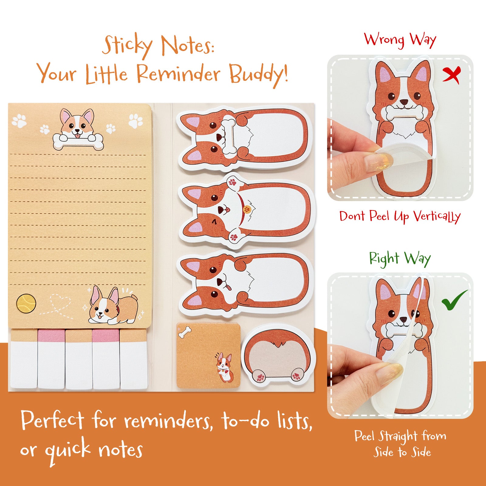 Wrapables Sticky Notes Set, Memo Notepads, Book Tabs, Page Markers, Sticky Notes, Home and Office Supplies (440 Sheets Total), Corgi
