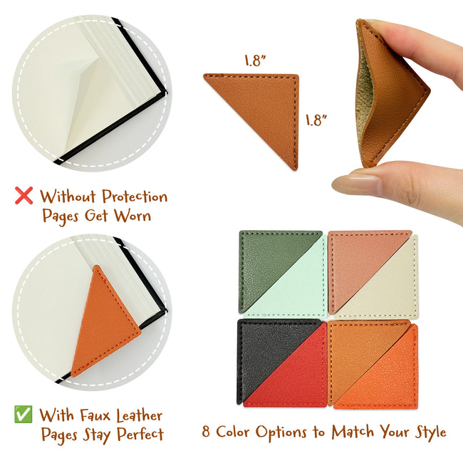Wrapables Leather Corner Bookmarks, Page Marker, Reading Supplies (Set of 8), Triangles