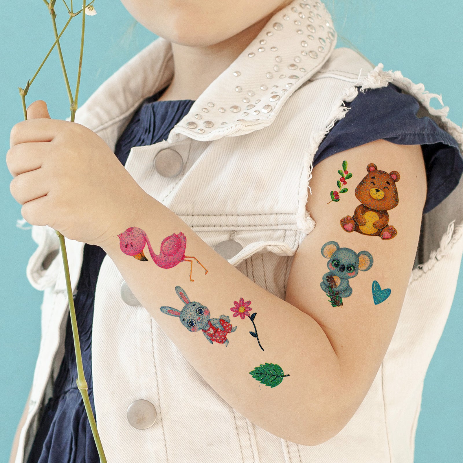 Wrapables Waterproof Glitter Temporary Tattoos, Birthday Party Favors and Supplies, Goodie Bag Fillers, 10 Sheets Cute Animals