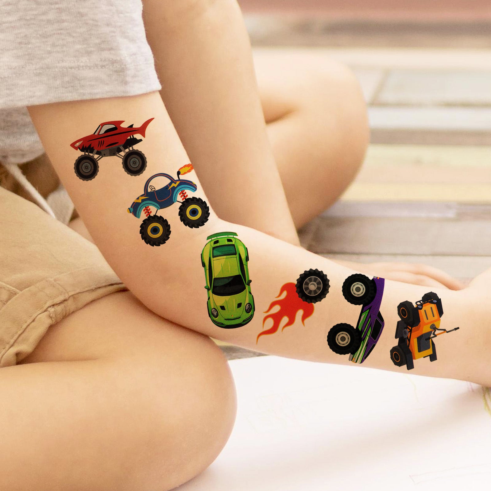 Wrapables Waterproof Temporary Tattoos for Children, 20 Sheets, Vehicles
