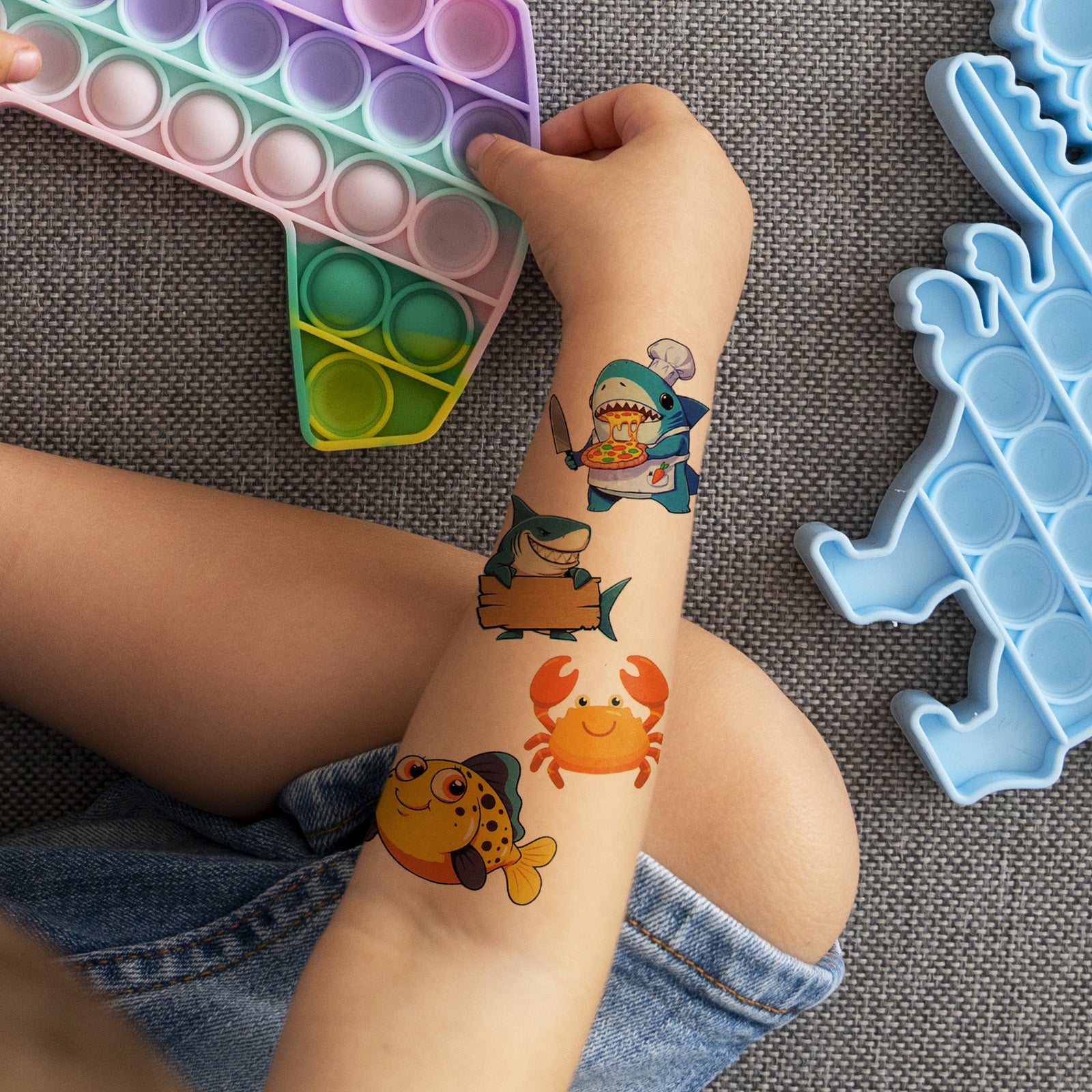 Wrapables Waterproof Temporary Tattoos for Children, 20 Sheets, Sharks and Sea Animals