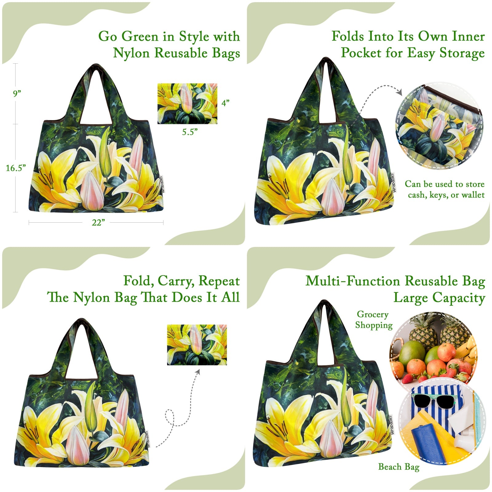 Wrapables Large Foldable Oil Painting Nylon Reusable Grocery Bag