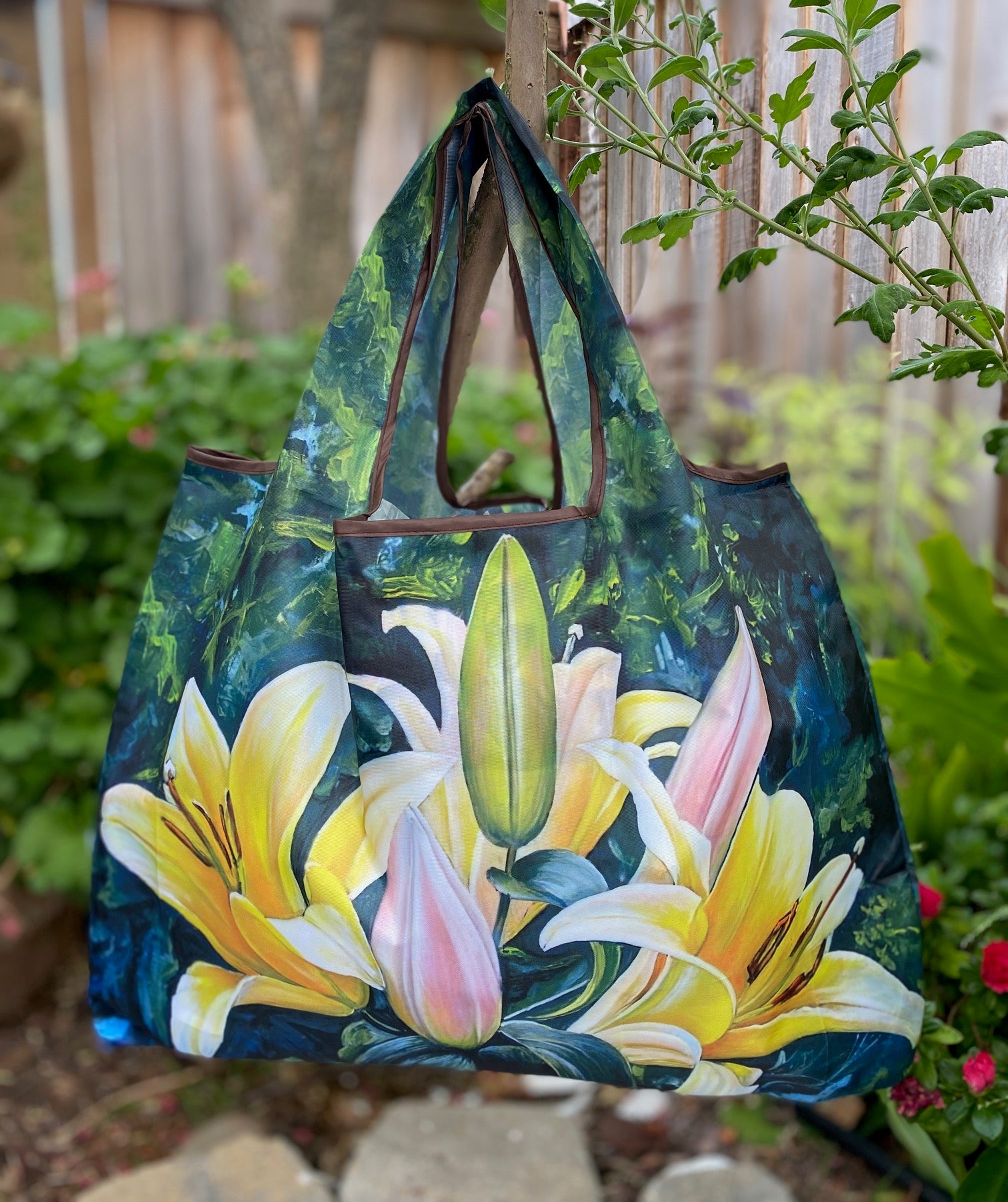 foldable tote bags for travel Wrapables Large Oil Painting Nylon Reusable Shopping Bag, Foldable Shopping Tote Bag, Reusable Grocery Bag, Travel Bag Roses