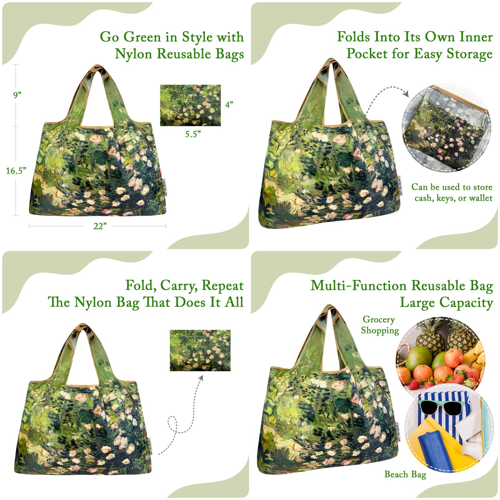 Wrapables Large Foldable Oil Painting Nylon Reusable Grocery Bag