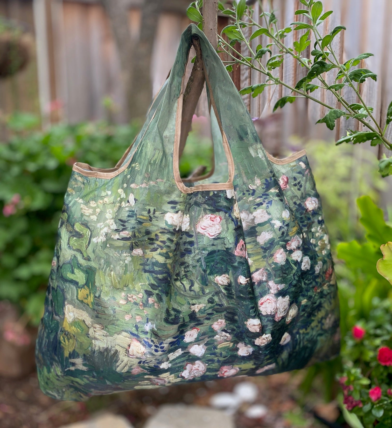 foldable tote bags for travel Wrapables Large Oil Painting Nylon Reusable Shopping Bag, Foldable Shopping Tote Bag, Reusable Grocery Bag, Travel Bag Roses