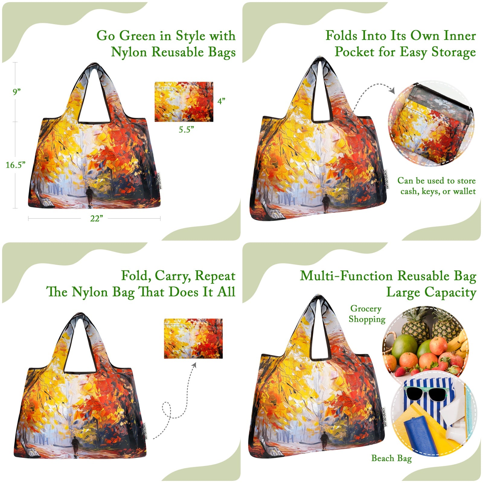 Wrapables Large Foldable Oil Painting Nylon Reusable Grocery Bag
