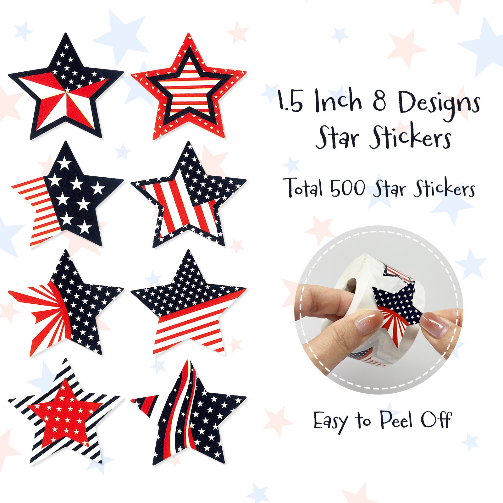 Wrapables 1.5 inch Patriotic Stars and American Flag Sticker Roll, Sealing Stickers and Labels for Boxes, Envelopes, Bags, Packages (500pcs)