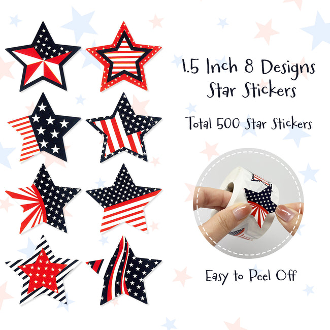Wrapables 1.5 inch Patriotic Stars and American Flag Sticker Roll, Sealing Stickers and Labels for Boxes, Envelopes, Bags, Packages (500pcs)