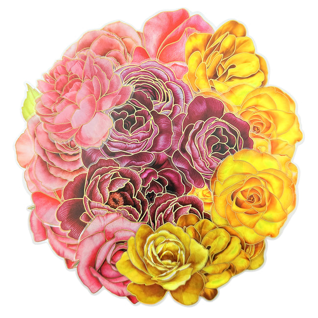 Wrapables PET Floral Stickers with Holographic Outlines for Scrapbooking, Journaling, Water Bottles, Phones, Laptops (Set of 3)