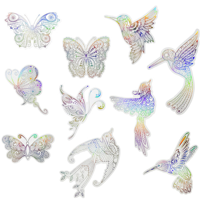 Wrapables Shiny Waterproof Transparent Holographic PET Bird and Butterfly Stickers for Scrapbooking, Journaling, Water Bottles, Laptops (20pcs)