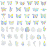 Wrapables Waterproof Transparent Holographic Glitter PET Butterfly and Leaf Stickers for Scrapbooking, Journaling, Water Bottles, Phones, (100pcs)
