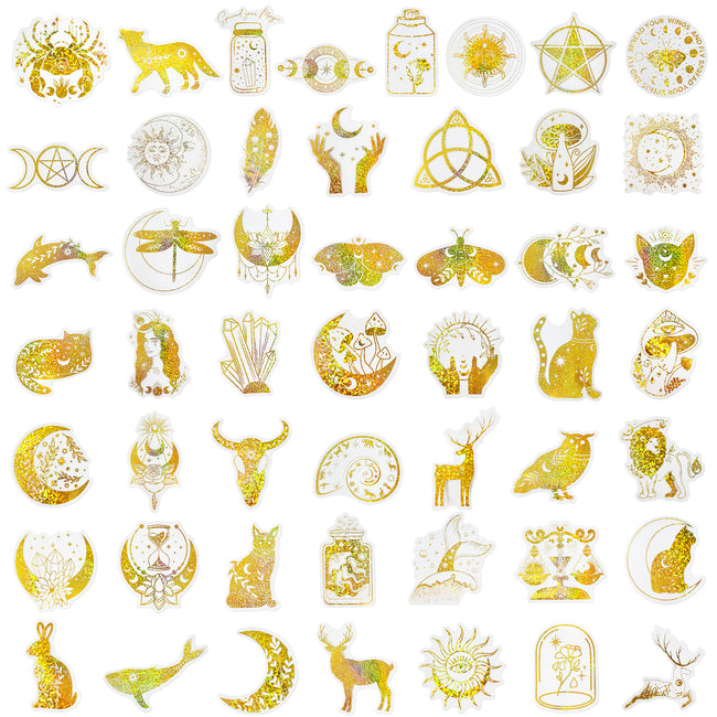 Wrapables Glittery Waterproof Transparent Holographic PET Spiritual Animals Stickers for Scrapbooking, Journaling, Water Bottles, Phones, (100pcs)