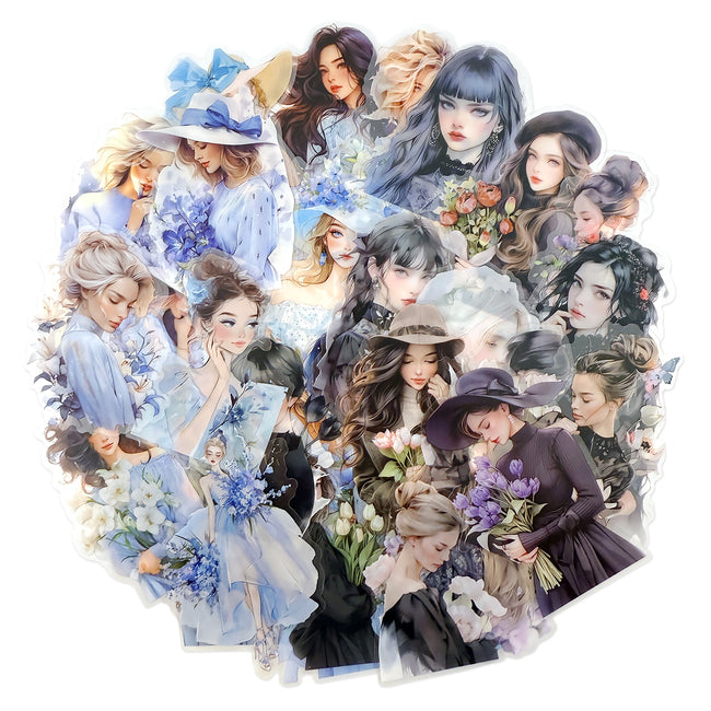 Wrapables Floral Fashion Women PET Scrapbooking Stickers for Junk Journals, Stationery, Water Bottles, Phones, Laptops (40pcs), Tulips and Lilies