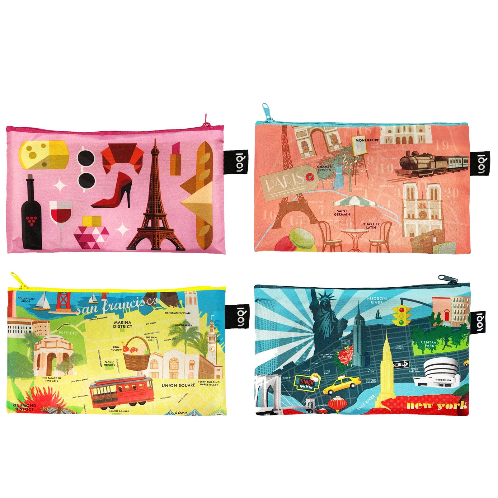 LOQI Zip Pockets (Set of 4), France, Paris, SF, NY