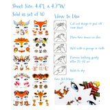 Wrapables Waterproof Animal Face Temporary Tattoos for Party Favors, Goodie Bag Stuffers, Easter Basket Stuffers, Halloween Treats (10 Sheets)