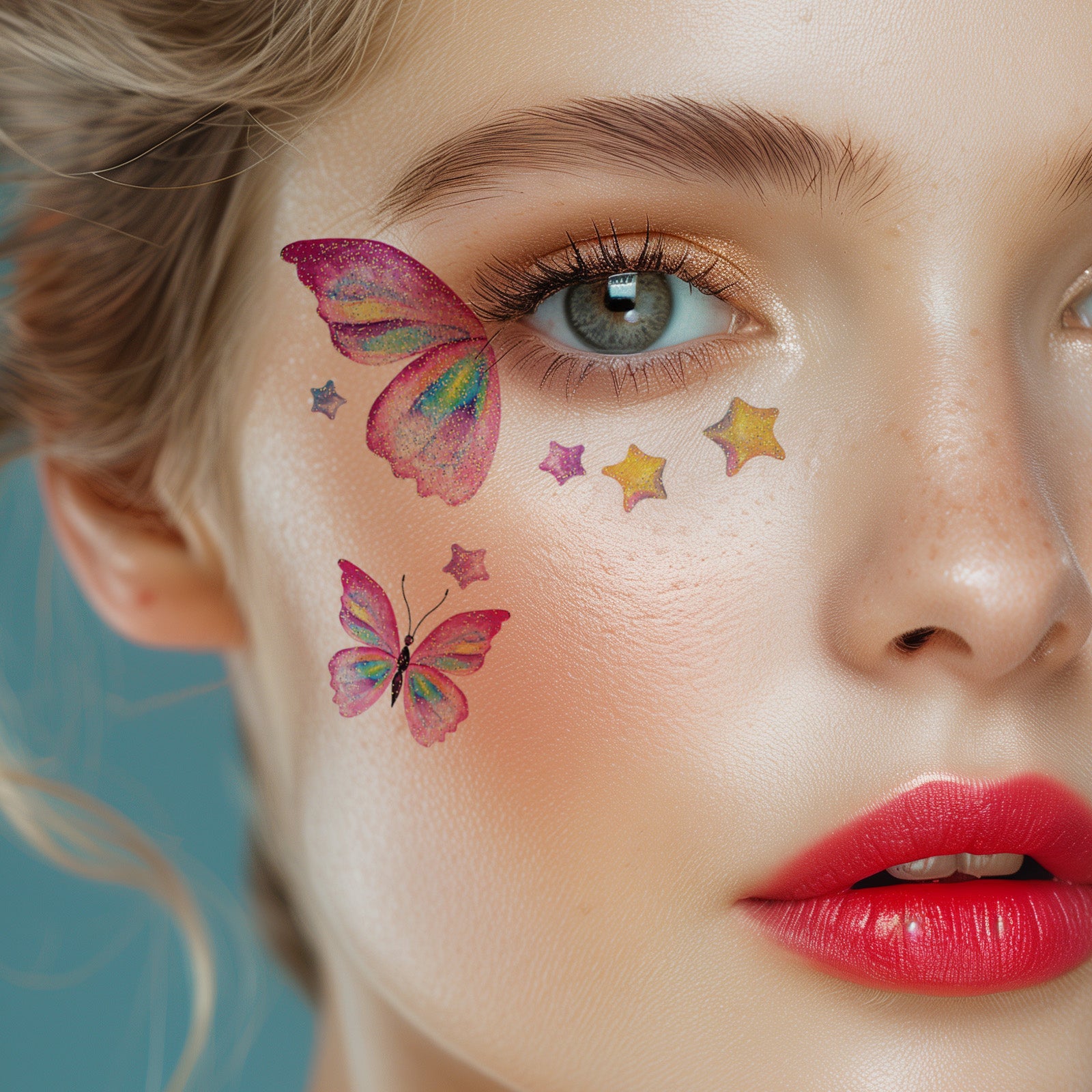 Wrapables Waterproof Glitter Butterfly Wings and Fairy Design Temporary Tattoos for Women, Eye, Face, and Body Makeup (12 Sheets)