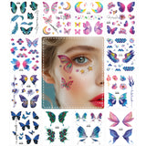 Wrapables Waterproof Glitter Butterfly Wings and Fairy Design Temporary Tattoos for Women, Eye, Face, and Body Makeup (12 Sheets)