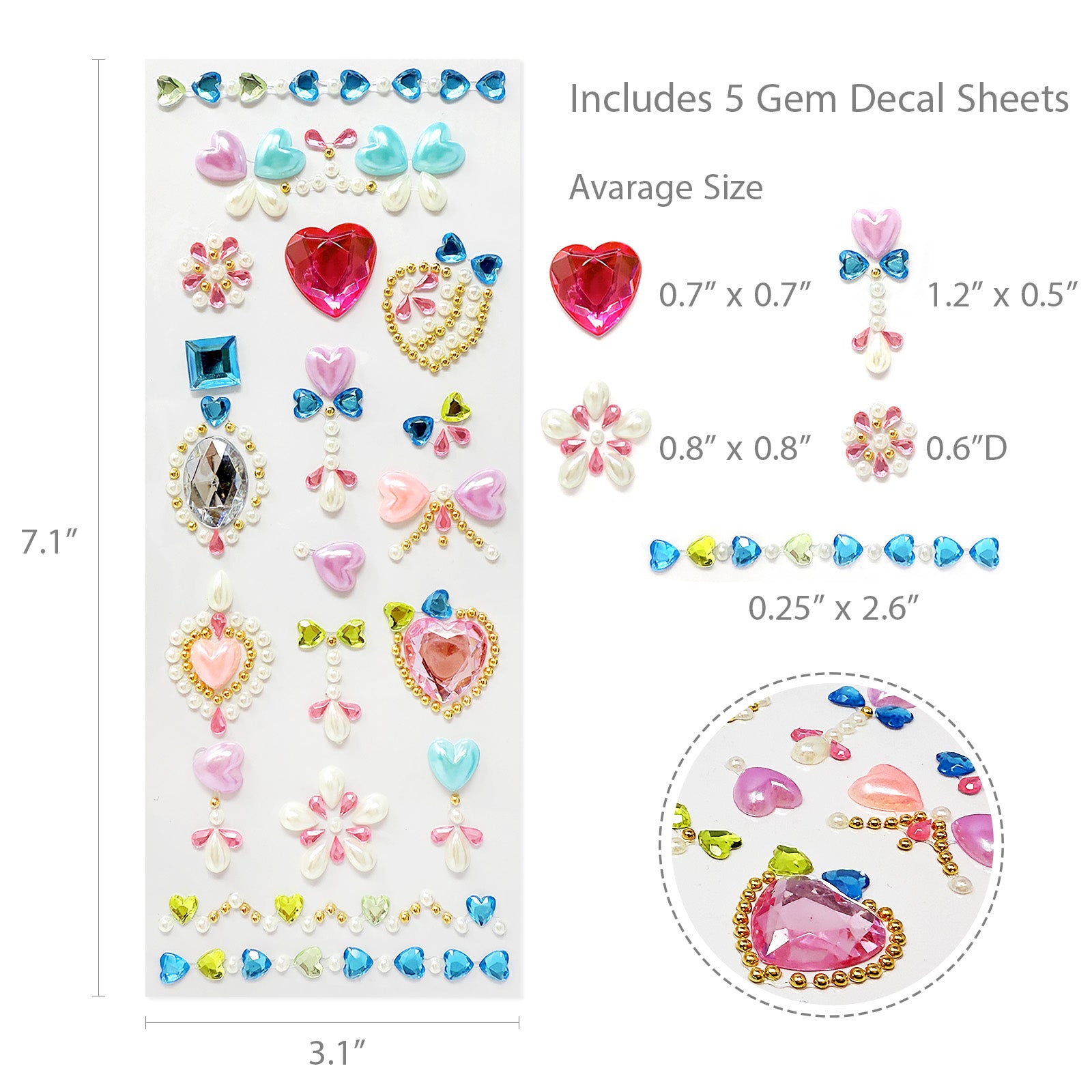 Wrapables Hearts and Jewels Acrylic Crystal Rhinestone Gem Stickers for DIY Arts & Crafts (5 Sheets)