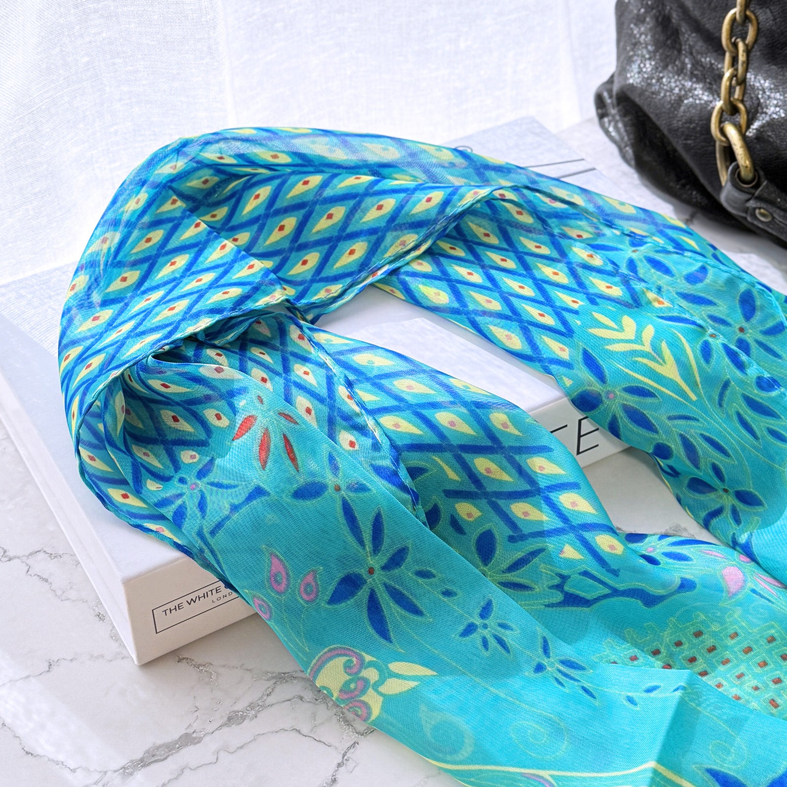 Wrapables Lightweight Vibrant Spring Chiffon Scarf, Peacock Blue