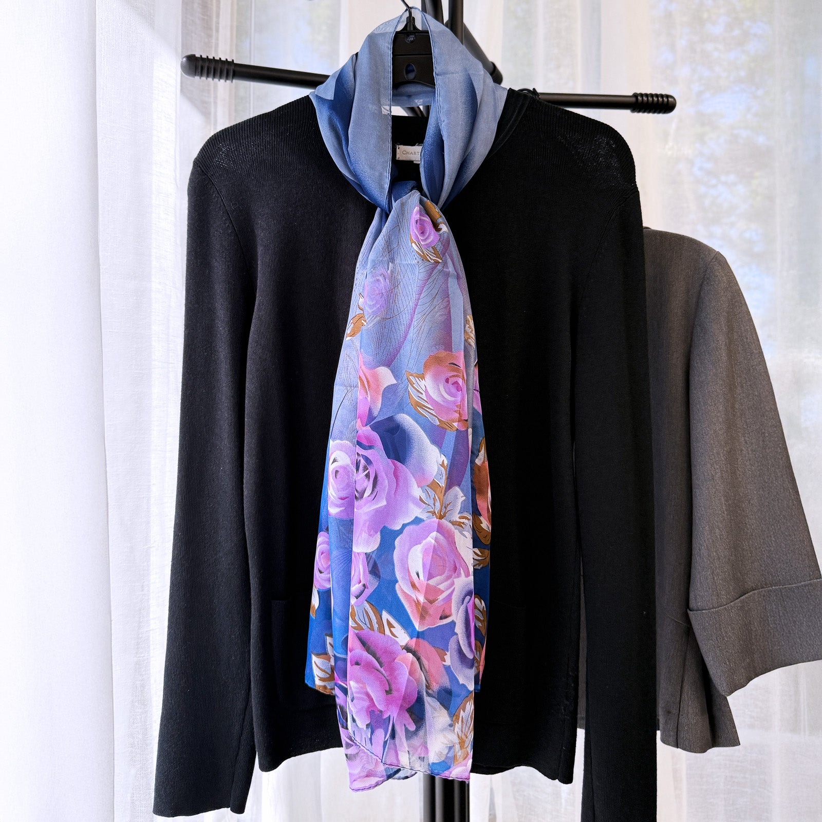 Wrapables Lightweight Vibrant Spring Chiffon Scarf, Indigo Roses