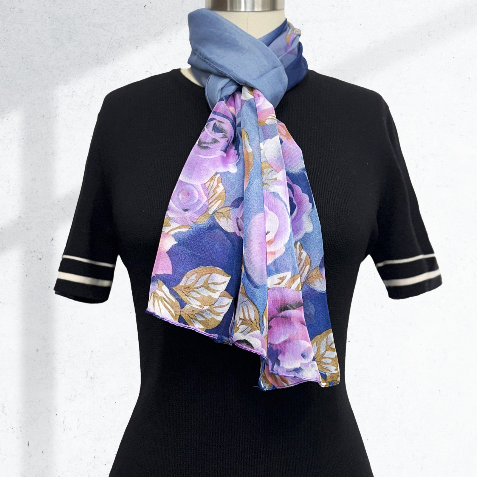 Wrapables Lightweight Vibrant Spring Chiffon Scarf, Indigo Roses