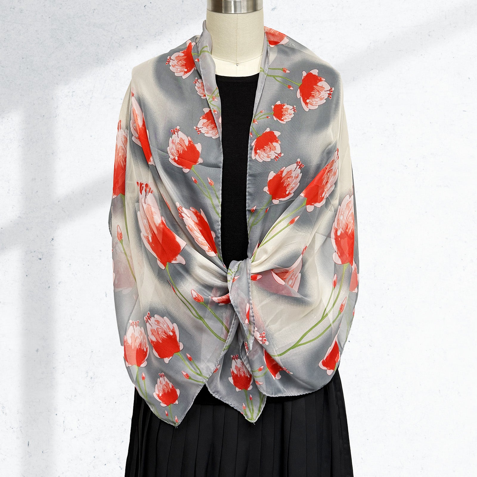 Wrapables Lightweight Vibrant Spring Chiffon Scarf, Gray Tulips