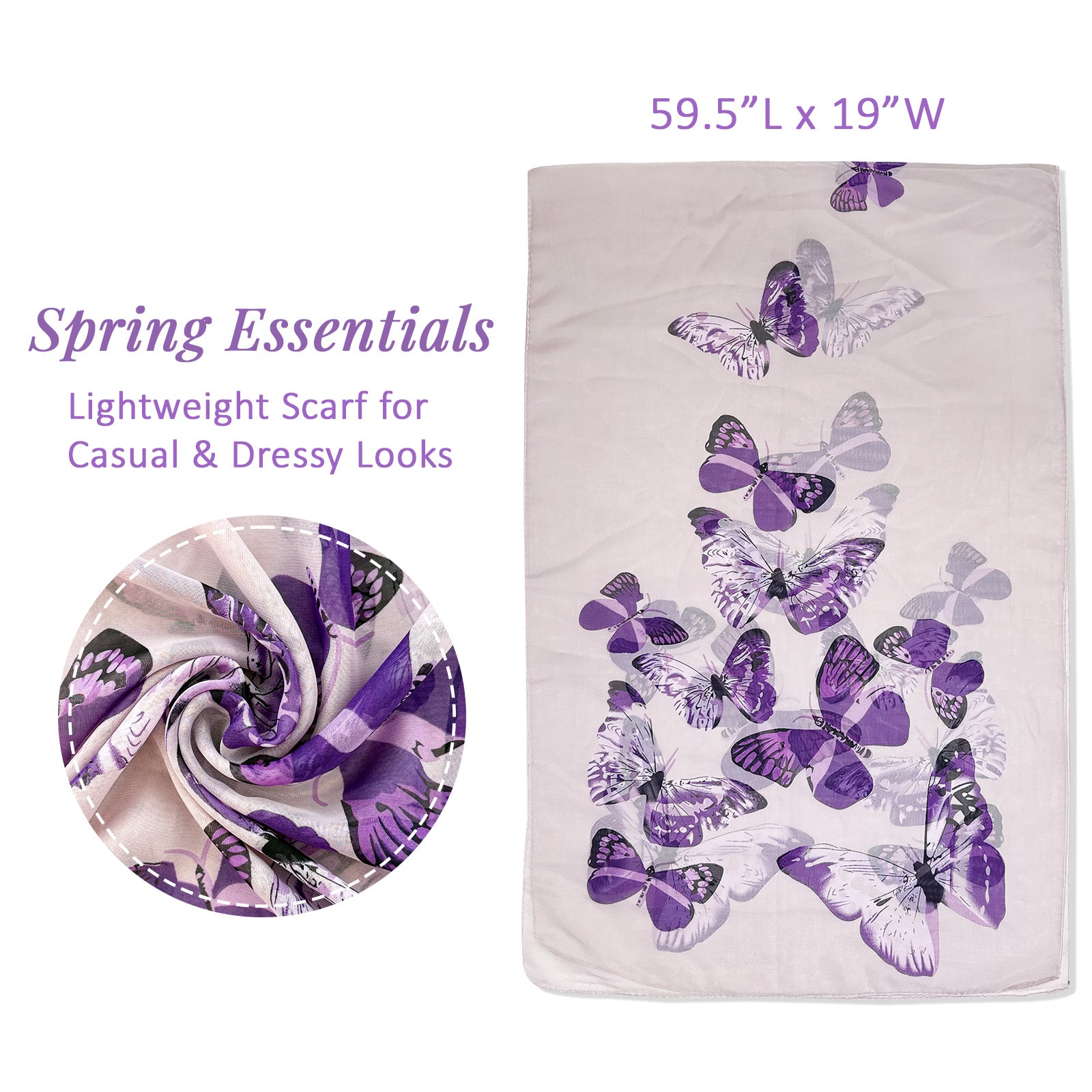 Wrapables Lightweight Vibrant Spring Chiffon Scarf, Lavender Butterflies2