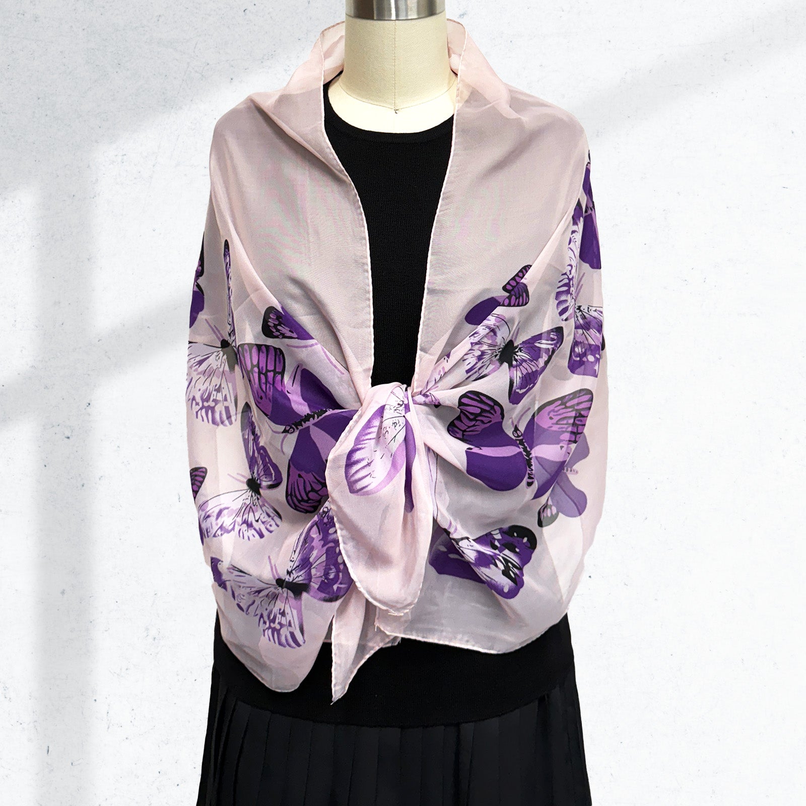 Wrapables Lightweight Vibrant Spring Chiffon Scarf, Lavender Butterflies2