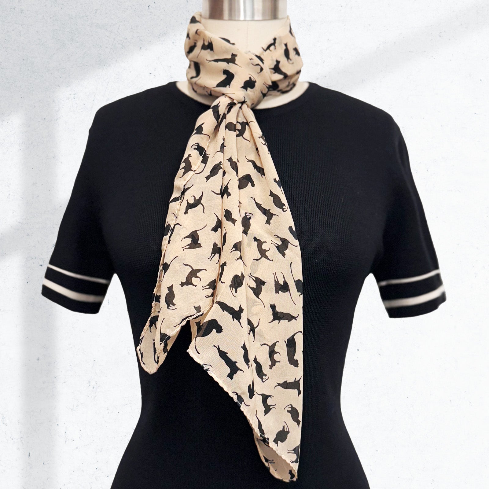 Wrapables Lightweight Cat Print Chiffon Long Scarf, Beige