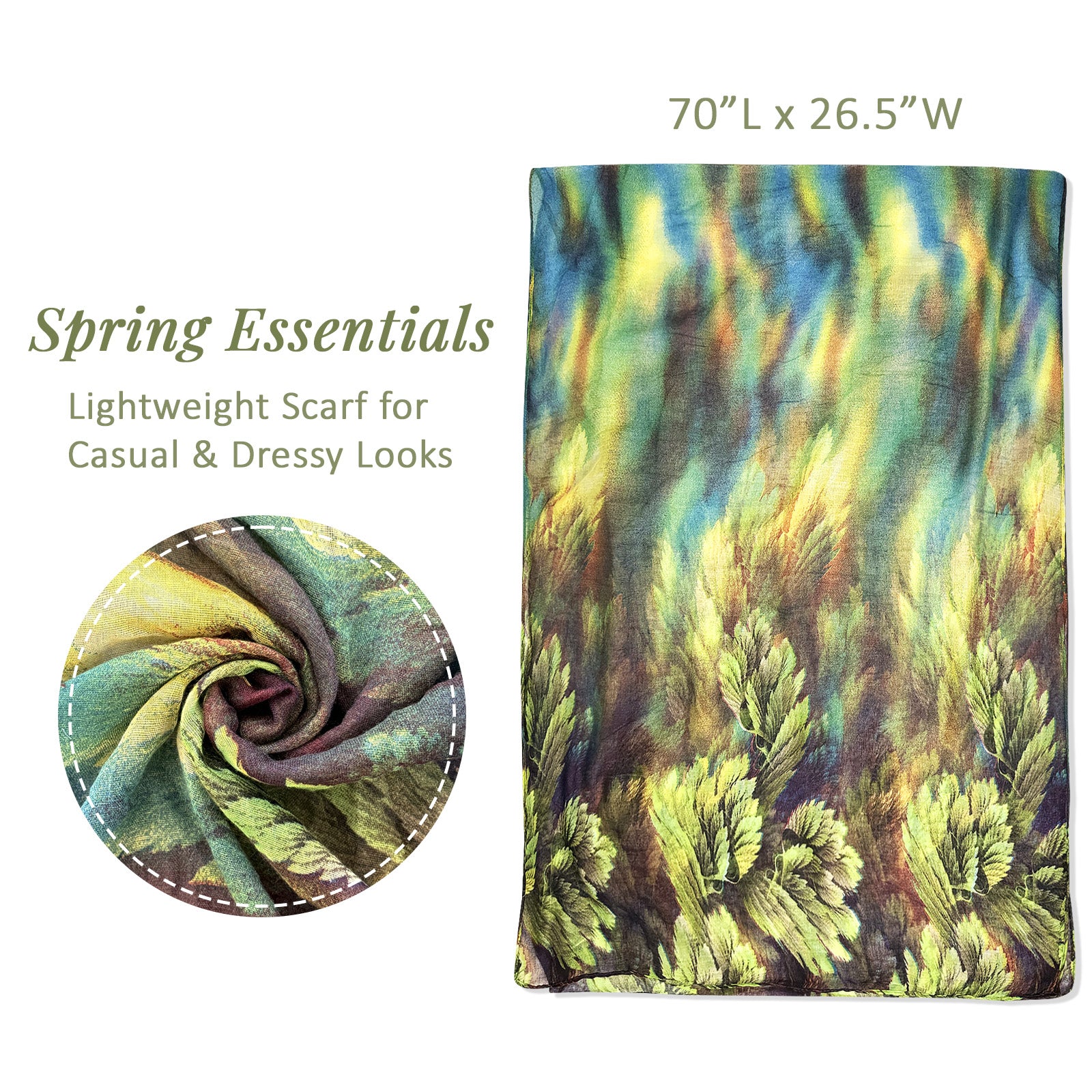 Wrapables Lightweight Fern Leaves Long Scarf, Green