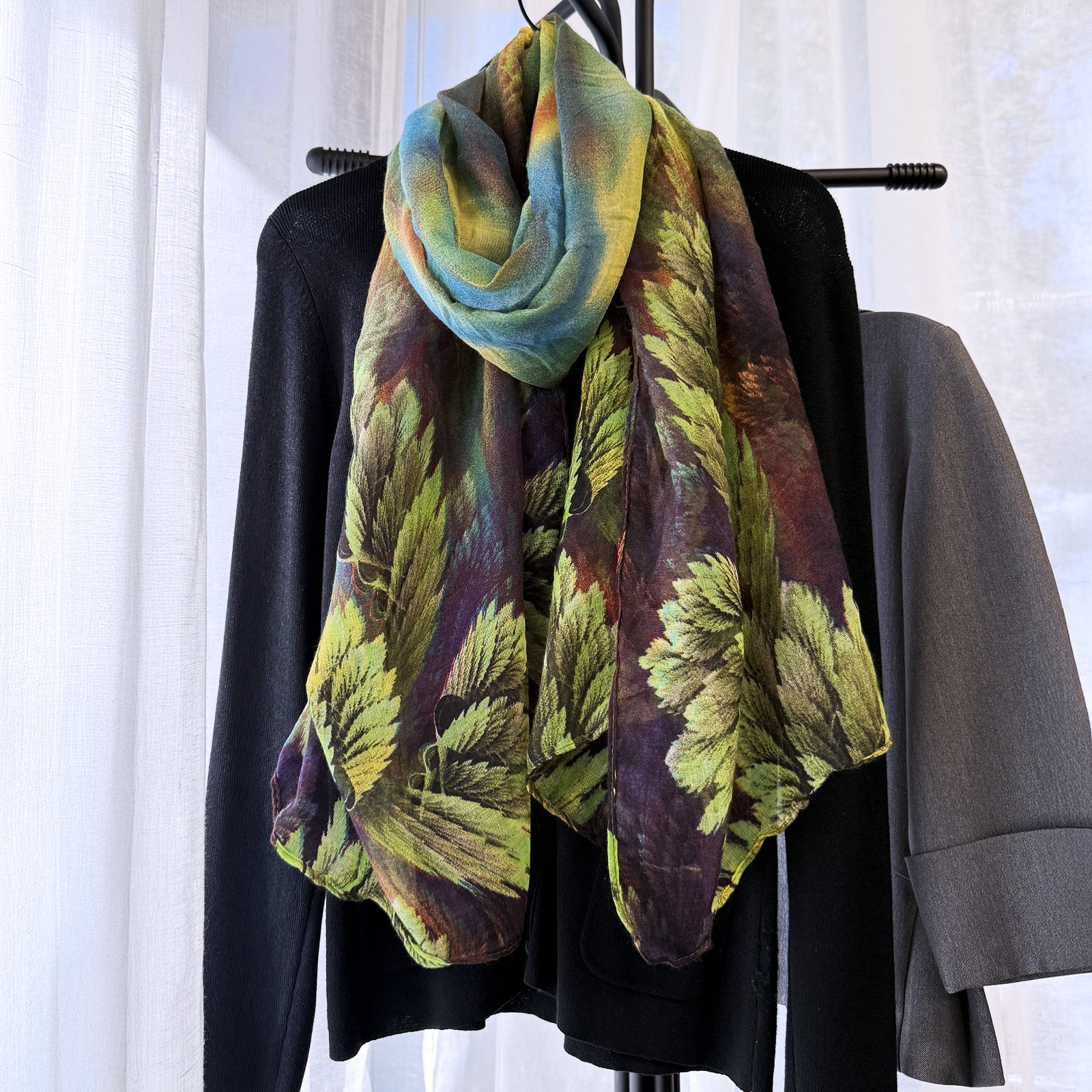 Wrapables Lightweight Fern Leaves Long Scarf, Green