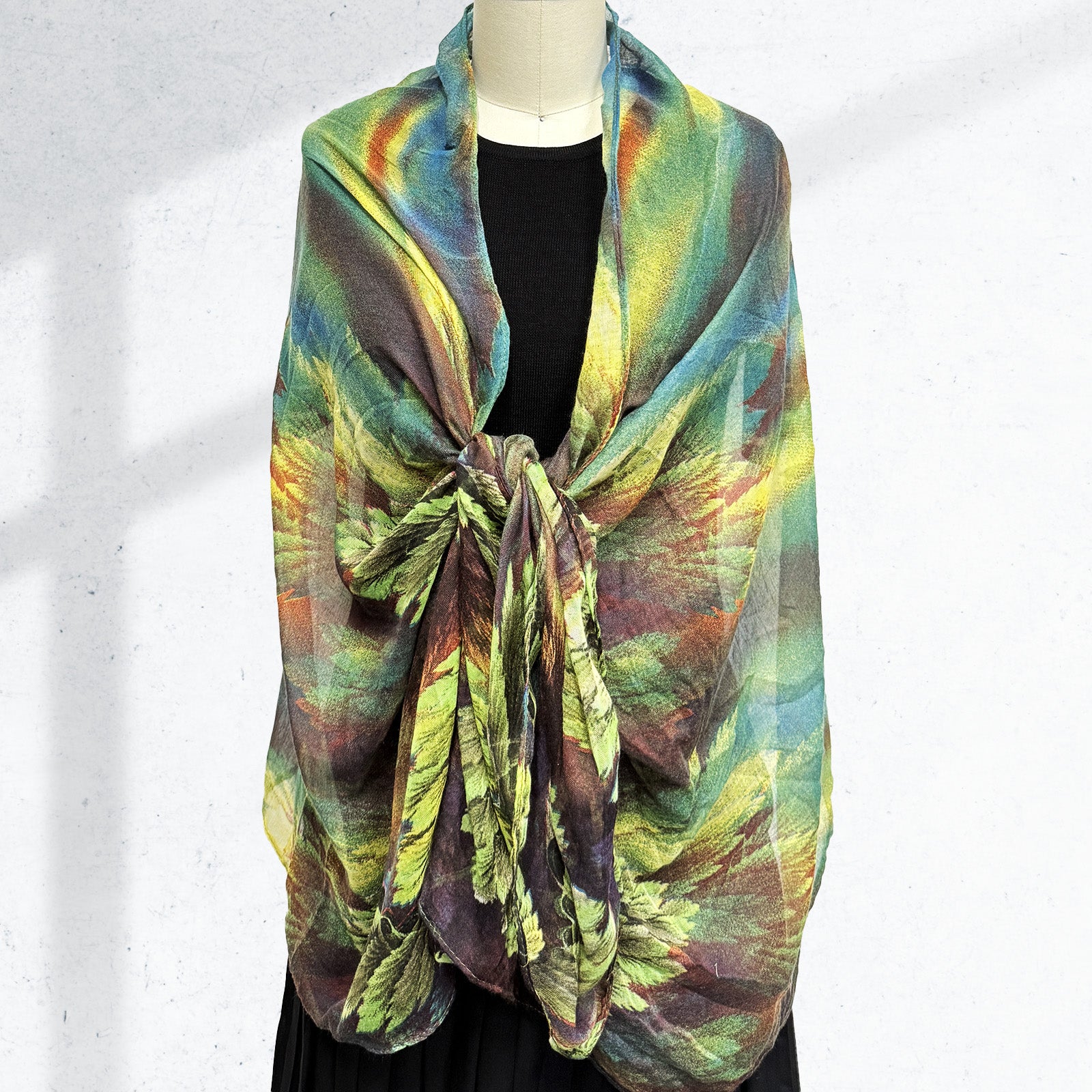 Wrapables Lightweight Fern Leaves Long Scarf, Green