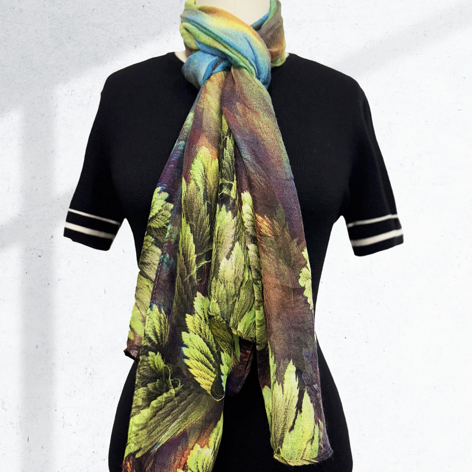 Wrapables Lightweight Fern Leaves Long Scarf, Green