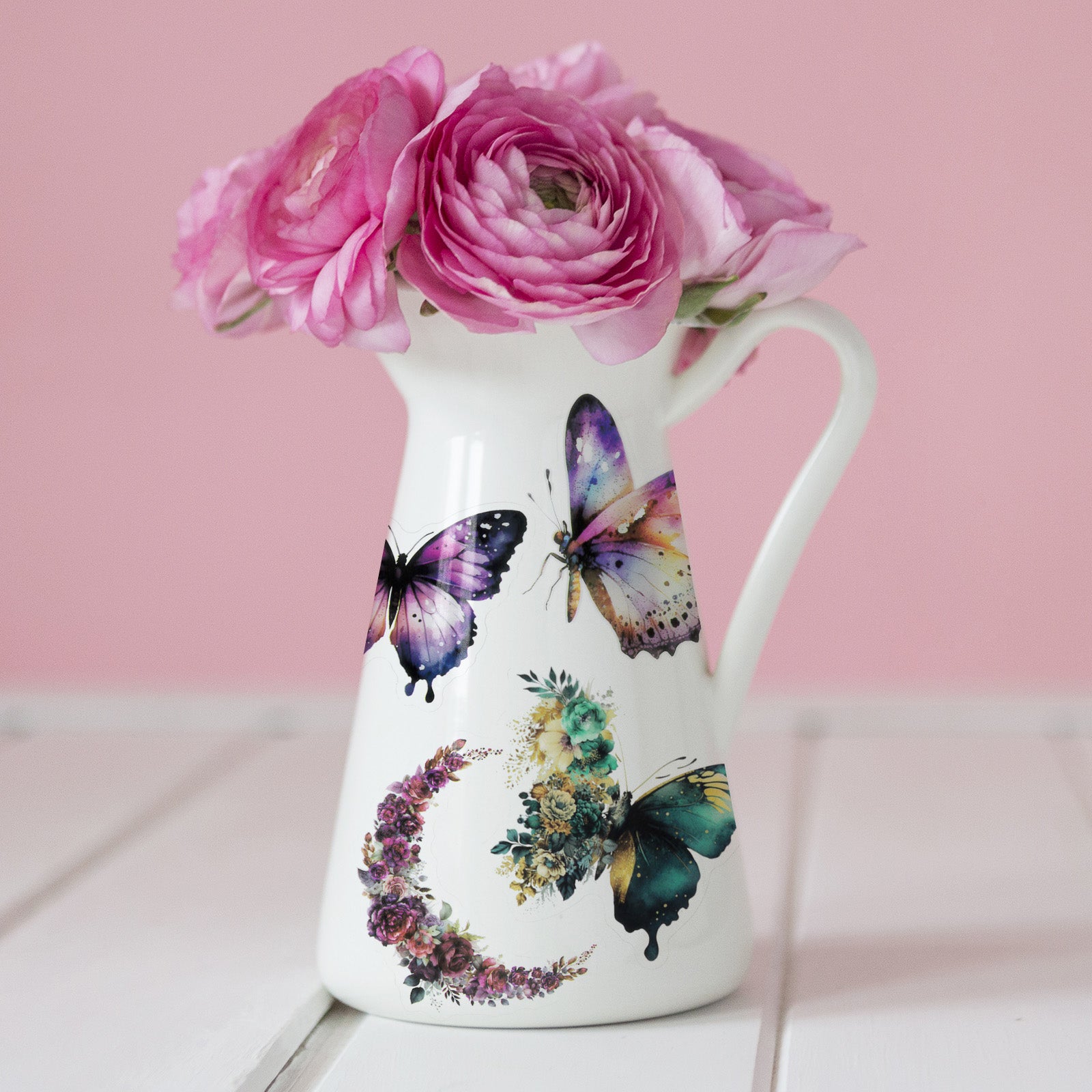 Wrapables Floral Butterfly Moon PET Stickers for Scrapbooking, Junk Journals, Water Bottles, Phones, Laptops (60pcs)