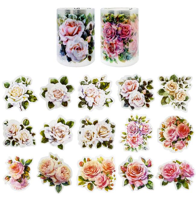 Wrapables Romantic Floral PET Tape, Pre-Cut Stickers for Scrapbooking, Stationery, Journaling, Diary, Card Making (Set of 2)