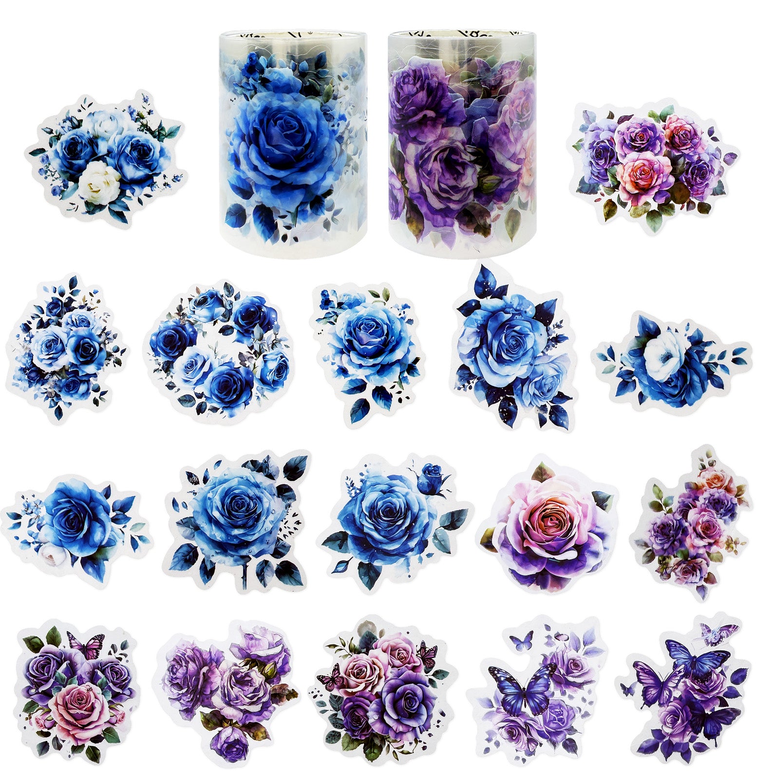 Wrapables Romantic Floral PET Tape, Pre-Cut Stickers for Scrapbooking, Stationery, Journaling, Diary, Card Making (Set of 2)